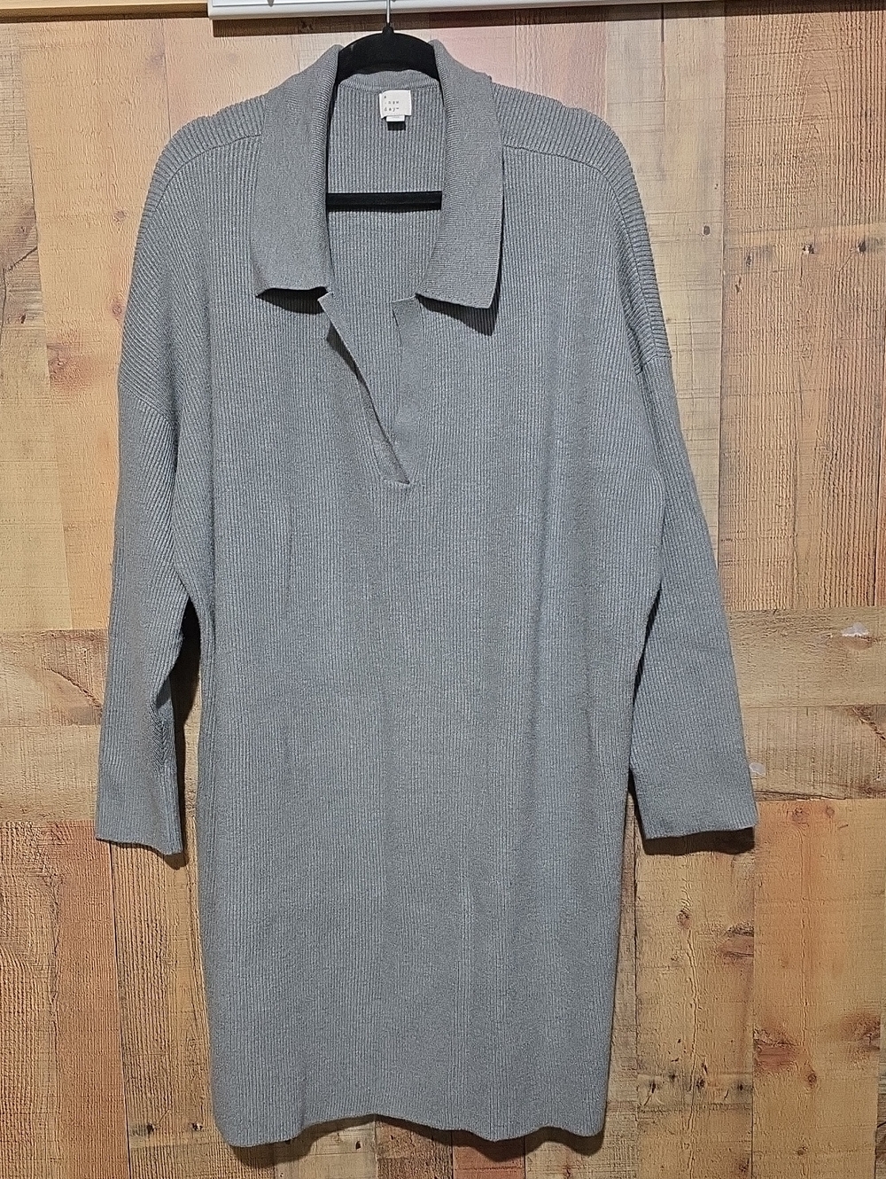 a new day Women's Gray V-Neck Polo Collar Knit Sweater